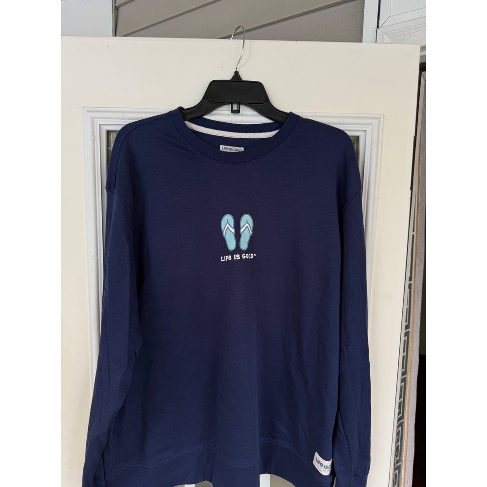Life is Good Women's Crew Neck L/S Pullover SweatShirt Flip Flops Navy XXL